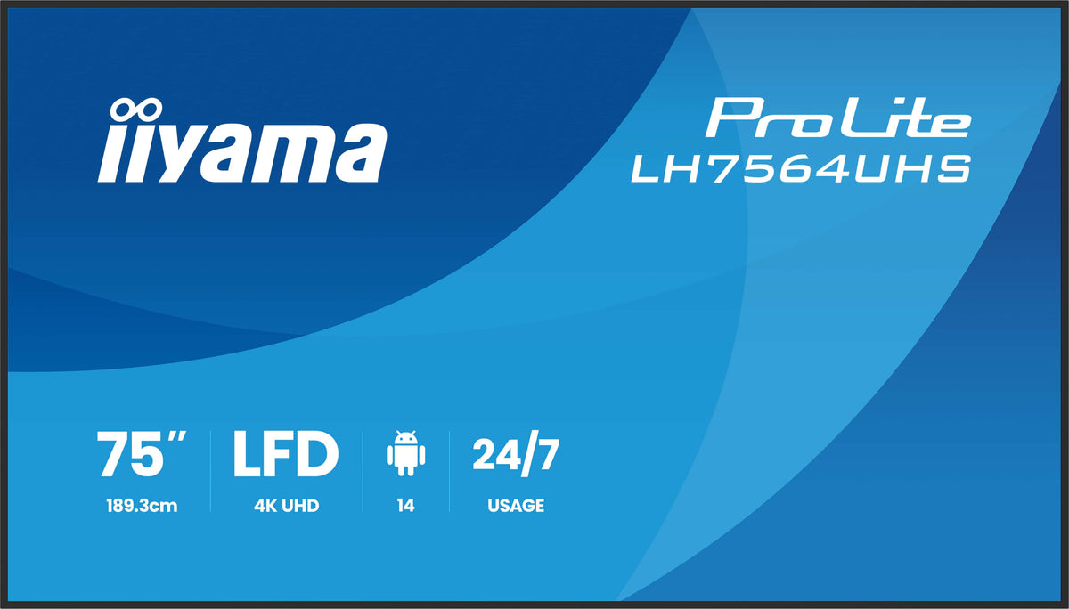 iiyama LH7564UHS-B1AG pantalla de señalización Pantalla plana para señalización digital 190,5 cm (75") Wifi 500 cd / m² 4K Ultra HD Negro Procesador incorporado Android 24/7 (3)
