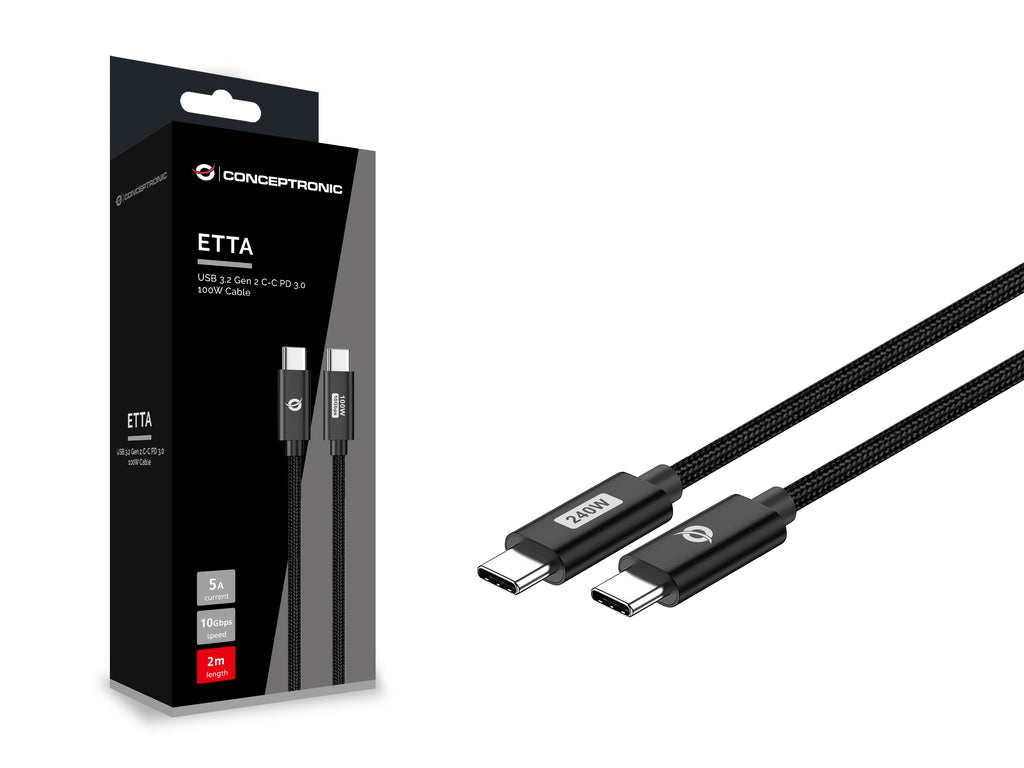 Conceptronic ETTA03B12 cable USB USB 2.0 1,2 m USB C 0,48 Gbit/s 240 W Negro (4)