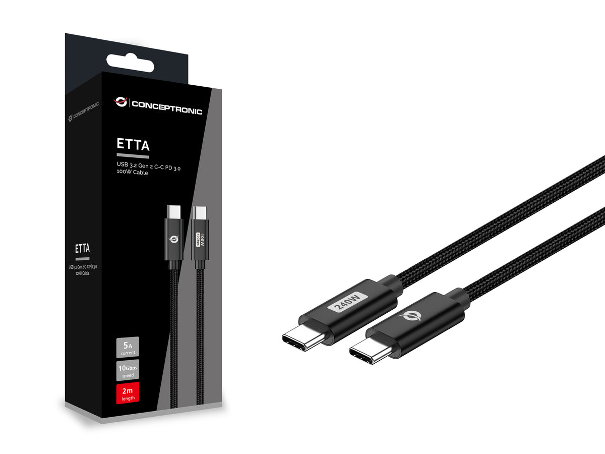 Conceptronic ETTA03B12 cable USB USB 2.0 1,2 m USB C 0,48 Gbit/s 240 W Negro (4)