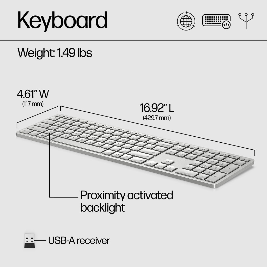 HP 970 USB+BT Programmable Wireless keyboard Home Bluetooth Silver (5)