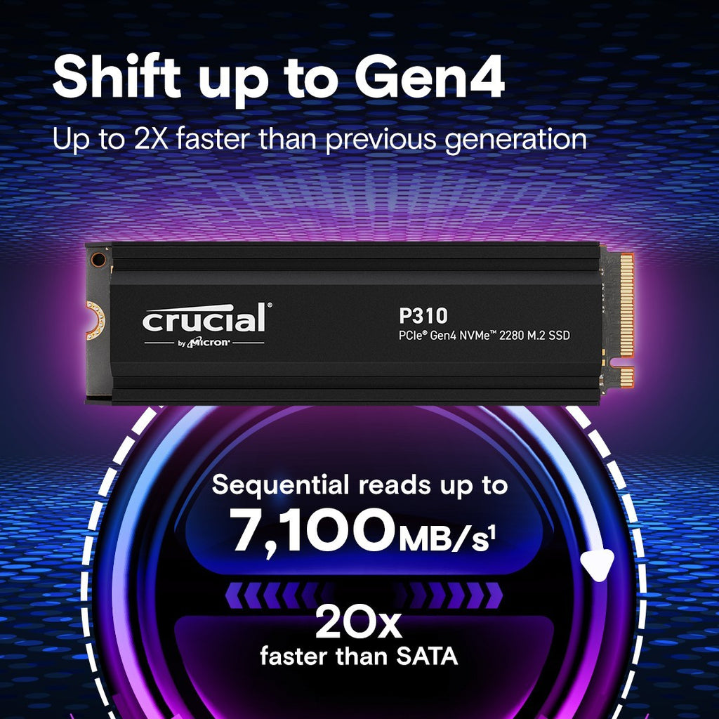 Crucial CT4000P310SSD5 P310 4 To PCIe Gen4 NVMe 2280 M.2 SSD avec dissipateur thermique (2)