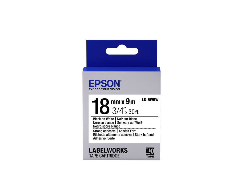 Cinta Epson LK-5WBW adhesivo fuerte negro sobre blanco 18 mm x 9 m (2)
