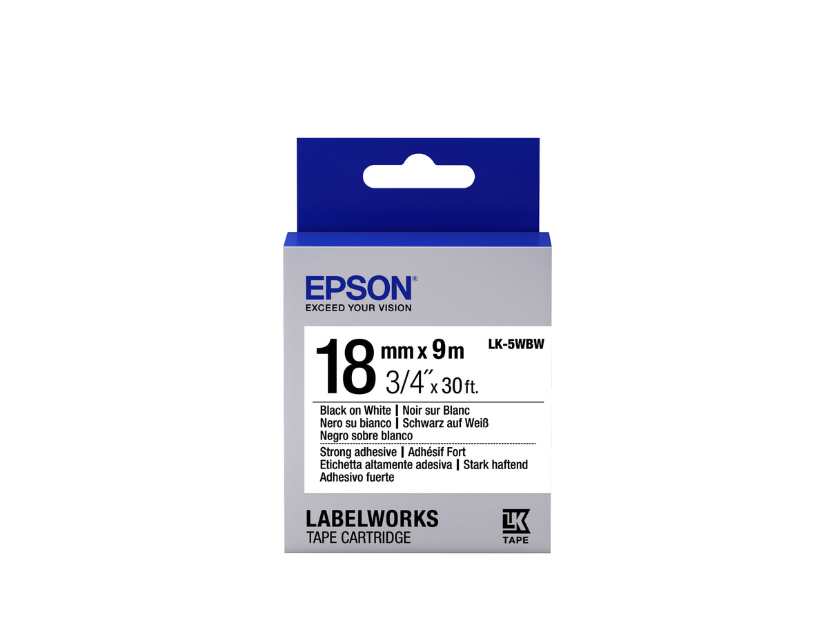Cinta Epson LK-5WBW adhesivo fuerte negro sobre blanco 18 mm x 9 m (2)