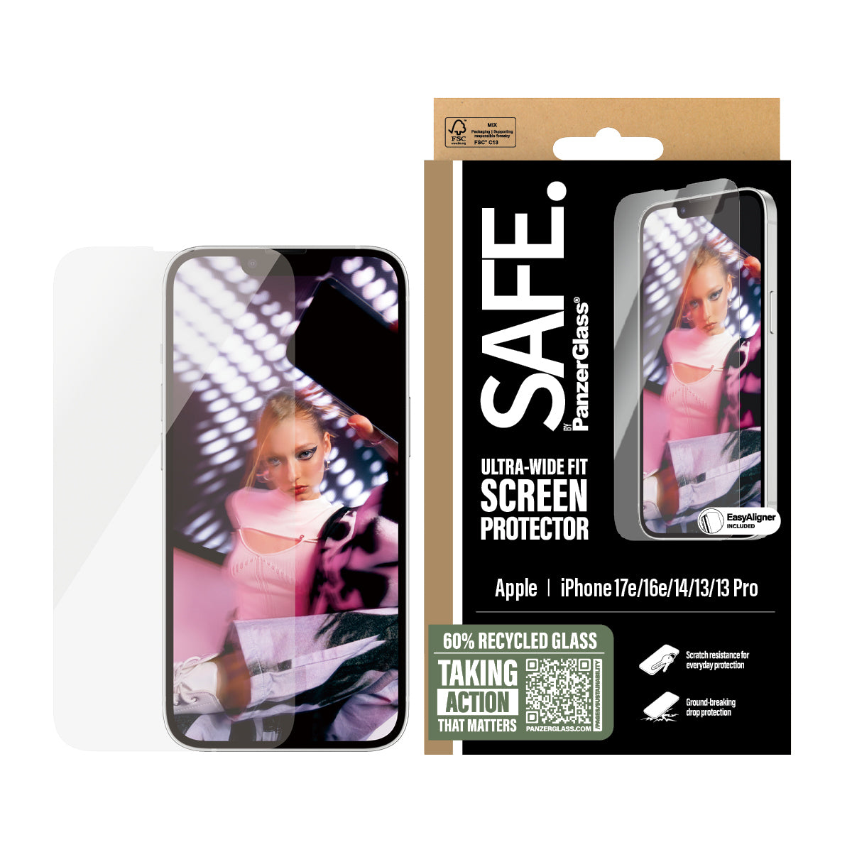 PanzerGlass SAFE. by ® Screen Protector iPhone 17e | 16e | 14 | 13 | 13 Pro | Ultra-Wide Fit w. EasyAligner Protector de pantalla Apple 1 pieza(s) (2)