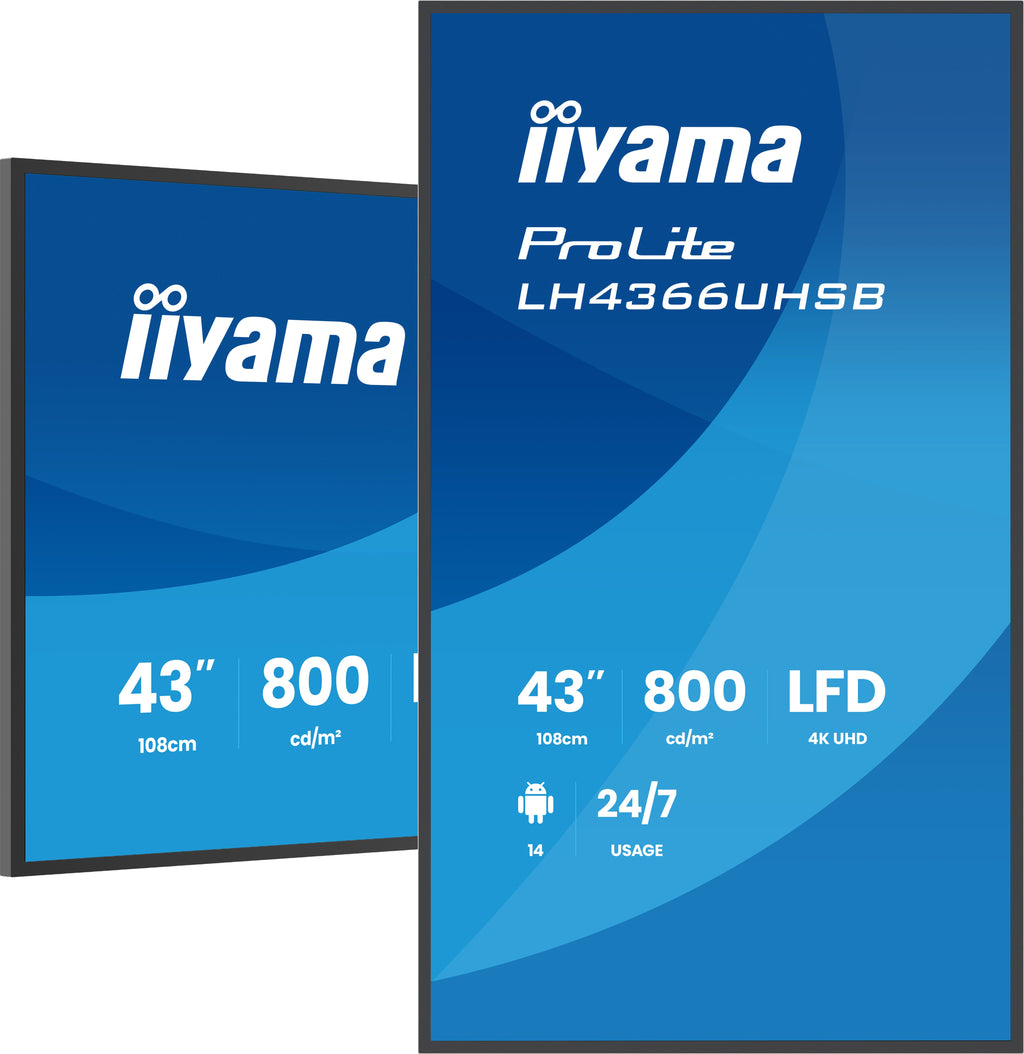 iiyama LH4366UHSB-B1AG pantalla de señalización Pantalla plana para señalización digital 109,2 cm (43") LCD Wifi 800 cd / m² 4K Ultra HD Negro Procesador incorporado Android 24/7 (5)