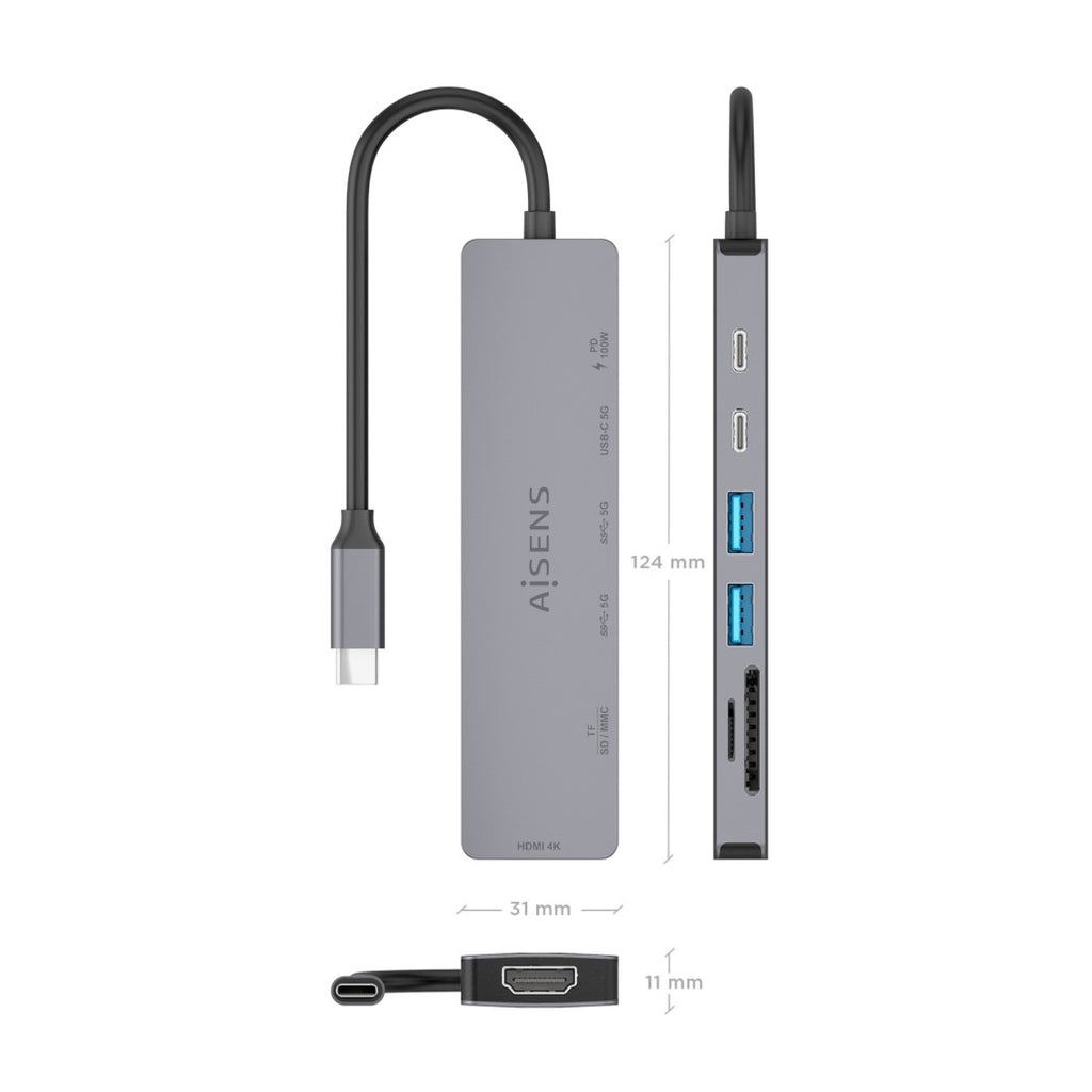 AISENS ASUC-7P048-GR base para portátil y replicador de puertos Alámbrico USB 3.2 Gen 1 (3.1 Gen 1) Type-C (5)