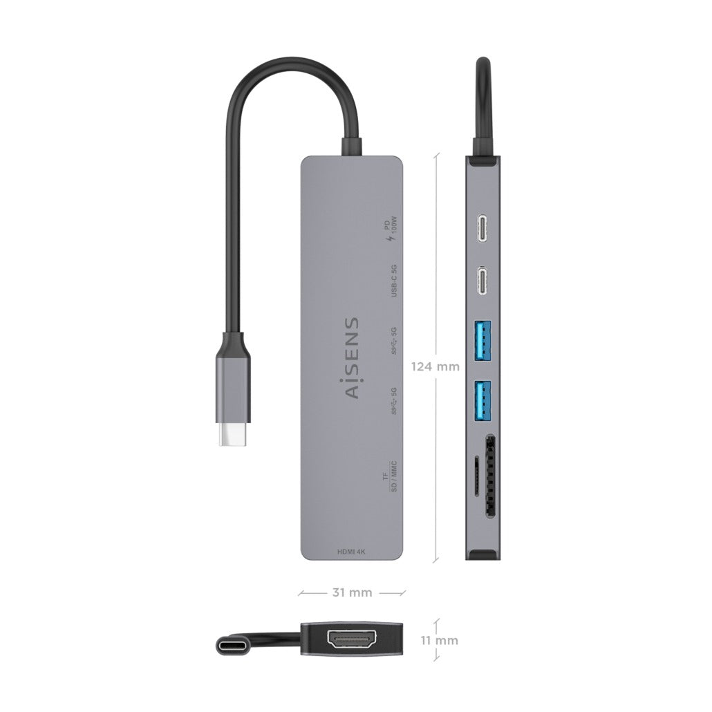AISENS ASUC-7P048-GR base para portátil y replicador de puertos Alámbrico USB 3.2 Gen 1 (3.1 Gen 1) Type-C (5)