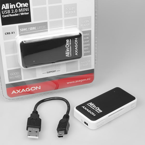 Axagon CRE-X1 lector de tarjeta USB 2.0 Negro, Blanco (4)