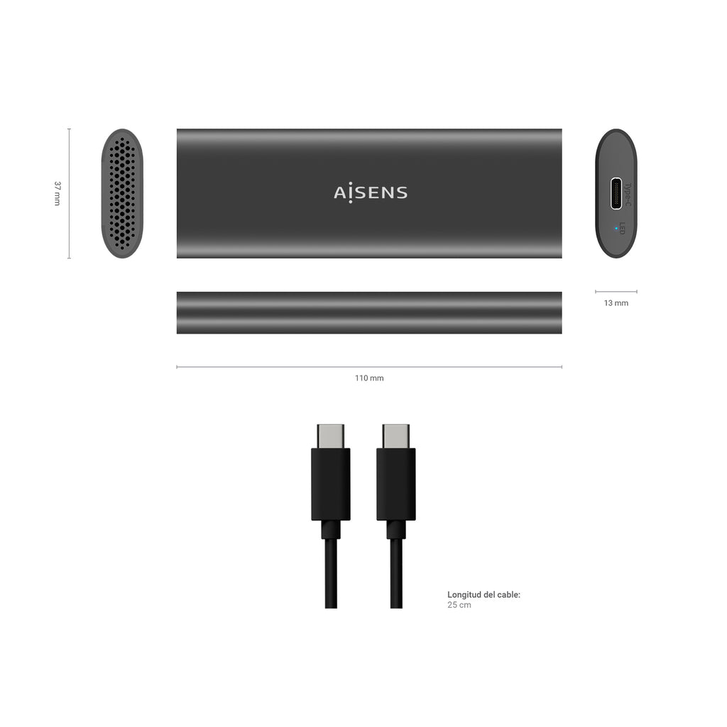 AISENS ASM2-015GR caja para disco duro externo Caja externa para unidad de estado sólido (SSD) Gris M.2 (6)