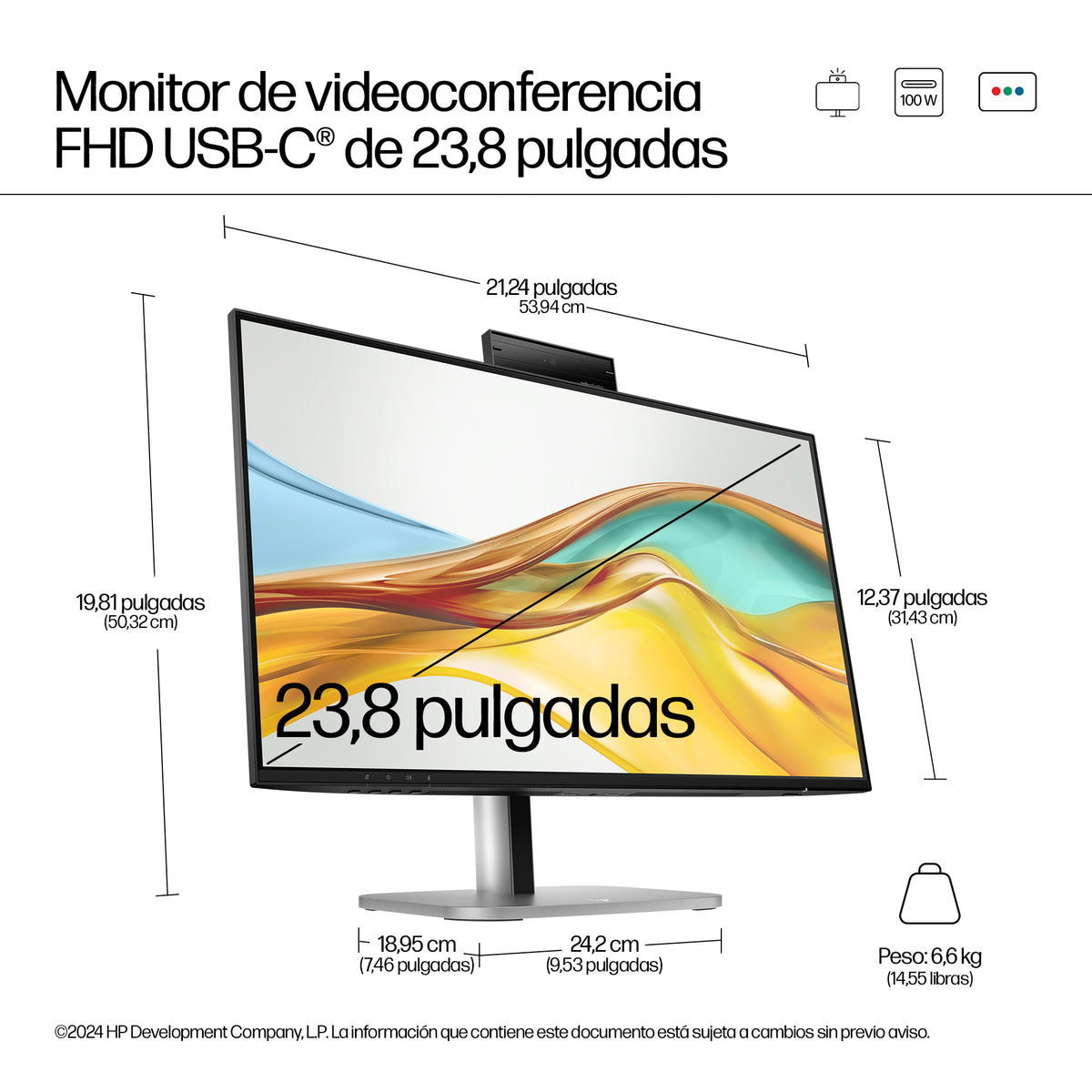 HP Series 5 Pro 23.8 inch FHD USB-C Conferencing Monitor - 524pm pantalla para PC 60,5 cm (23.8") 1920 x 1080 Pixeles Full HD LCD Negro (6)