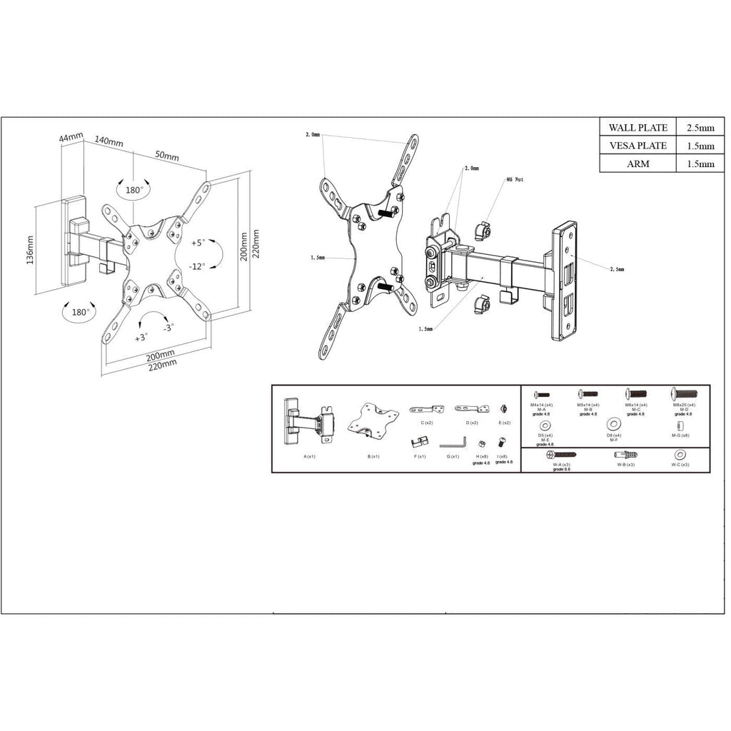 Manhattan 461399 soporte para TV 42" Negro