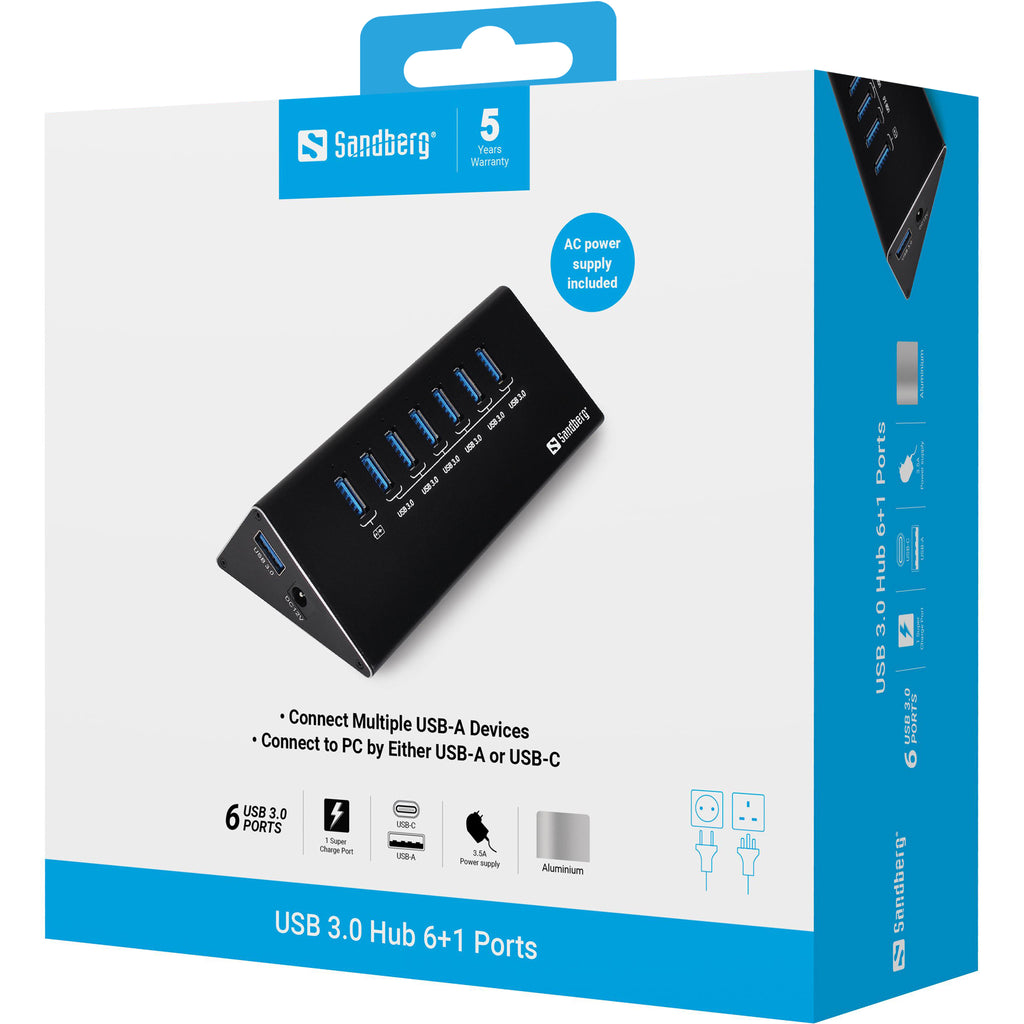 Sandberg 133-82 hub de interfaz USB 3.2 Gen 1 (3.1 Gen 1) Micro-B 5000 Mbit/s Negro (4)