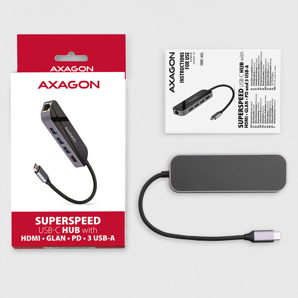 Axagon HMC-6GL base para portátil y replicador de puertos Alámbrico USB 3.2 Gen 1 (3.1 Gen 1) Type-C Negro, Gris (2)