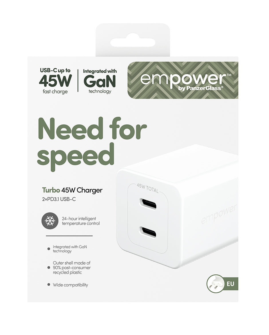 PanzerGlass empower™ by ® Turbo 45W Charger incl. 2 x USB-C | EU Plug | Silver White Smartphone Blanco Corriente alterna Carga rápida Interior (3)