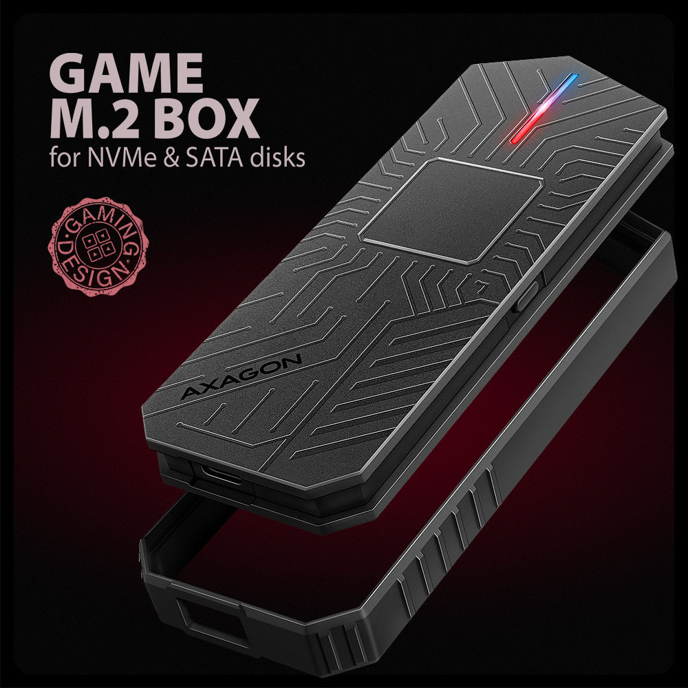 Axagon EEM2-GAM, USB-C 10Gbps - NVMe & SATA SSD GAME M.2 box, bezšroubkový Caja externa para unidad de estado sólido (SSD) Negro (2)
