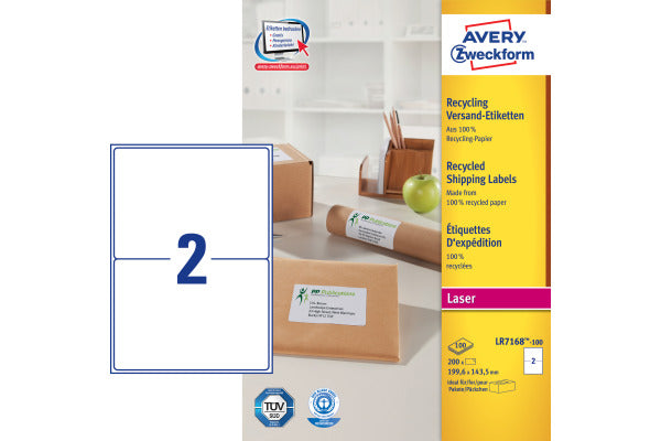 Avery LR7168-100 Etiquetas para paquetes recicladas 100 hojas