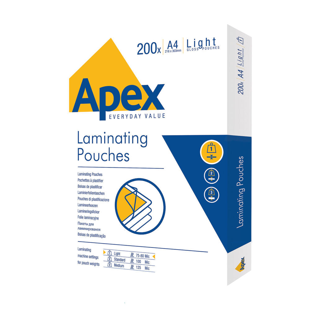 Apex Laminating Pouch A4 Light Duty - 200pk (2)