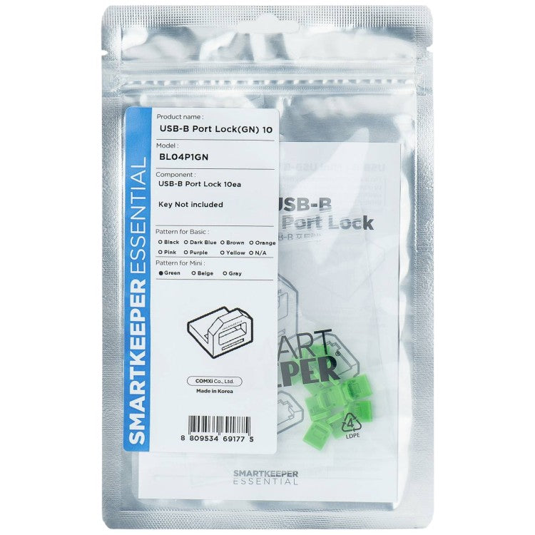 Bloqueador de puerto USB tipo B verde - plástico 10 piezas