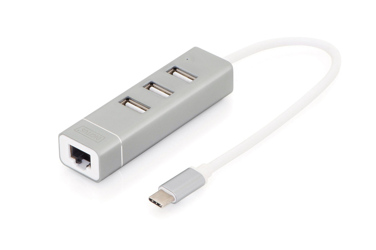 Digitus USB Type-CTM 3-Port Hub + Fast Ethernet LAN Adapter