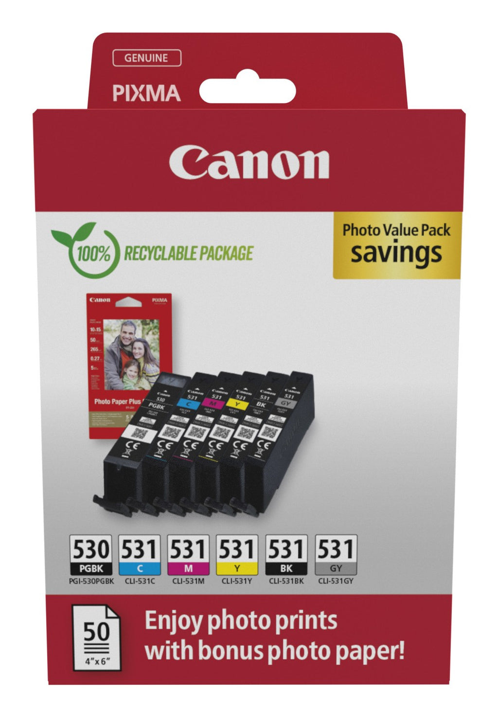 Canon 6117C004?BLIST - Paquete de 6, negro pigmentado, negro, cián, magenta (2)