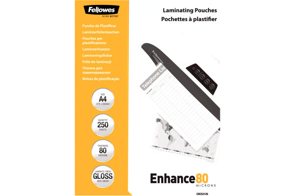 Lámina plastif. Fellowes A4 80µ 250 un.