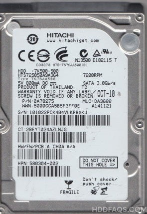 Hitachi 500GB 7.2K 3G 2.5INCH SATA HDD HTS725050A9A364-RFB – Reacondicionado