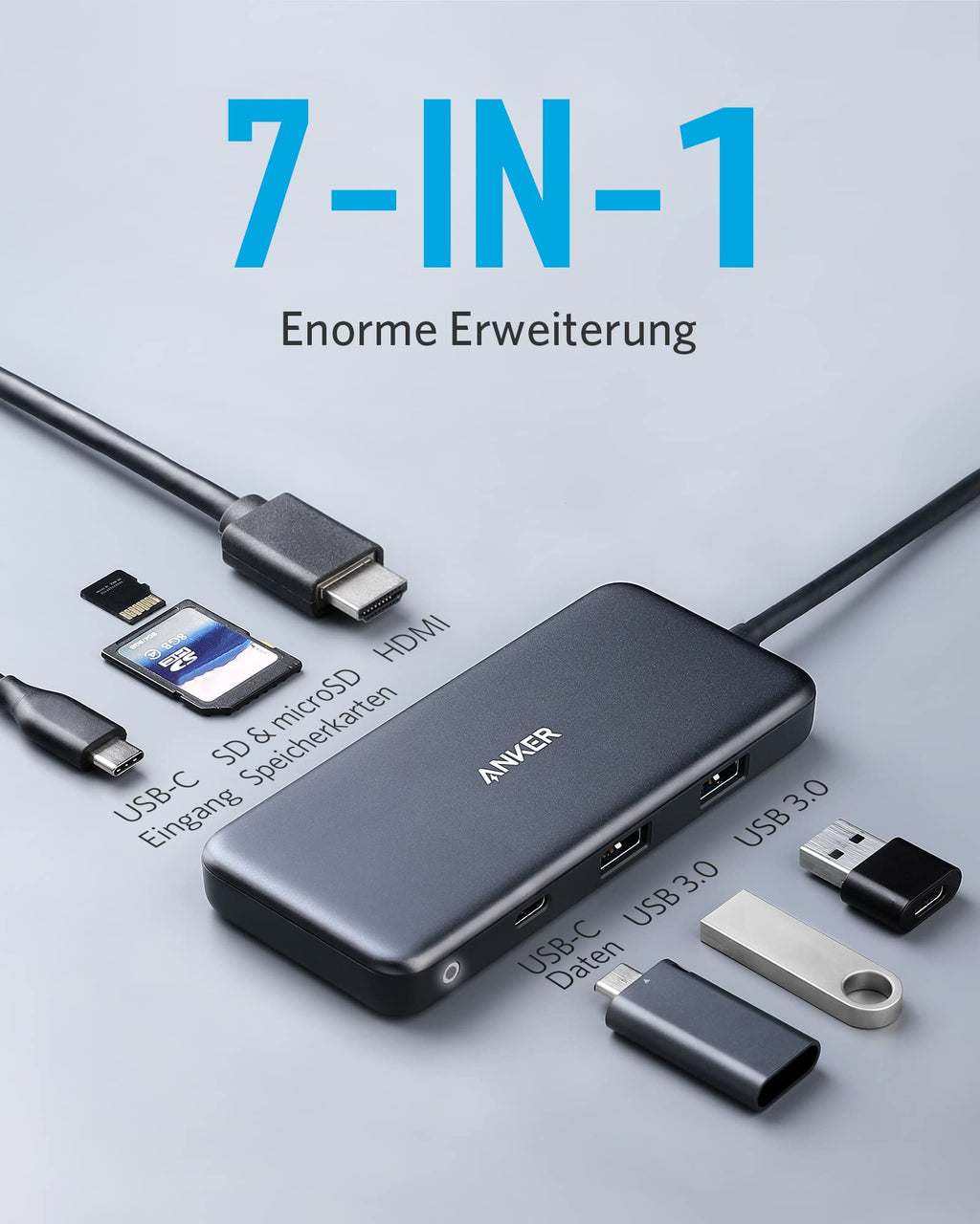 Anker A83460A2 base de conexión/replicador de puertos para portátil USB 2.0