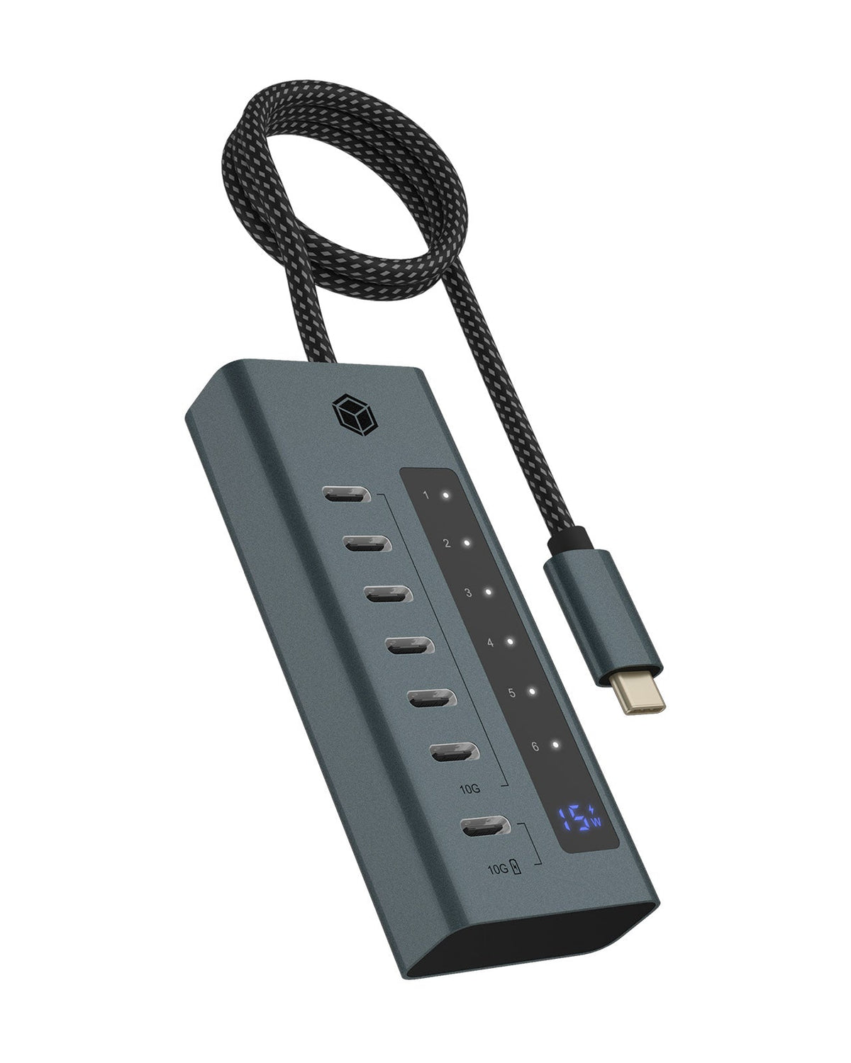 ICY BOX IB-HUB1457-C31 USB 3.2 Gen 1 Tipo-C 10000 Mbit/s Azul, Gris