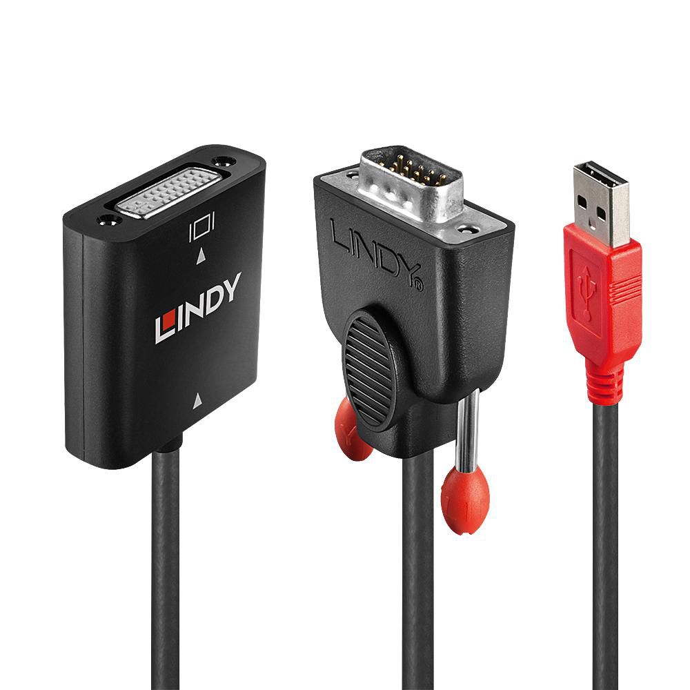 Lindy 38184 adaptador de cable de vídeo 0,2 m DVI-D VGA (D-Sub) + USB Negro, Naranja