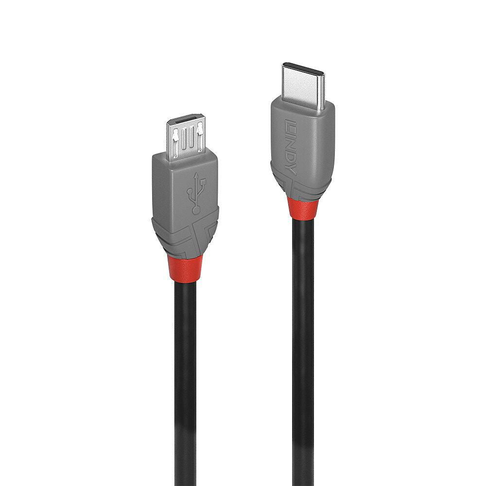 Lindy 36890 cable USB USB 2.0 0,5 m USB C Micro-USB B 0,48 Gbit/s Negro, Gris