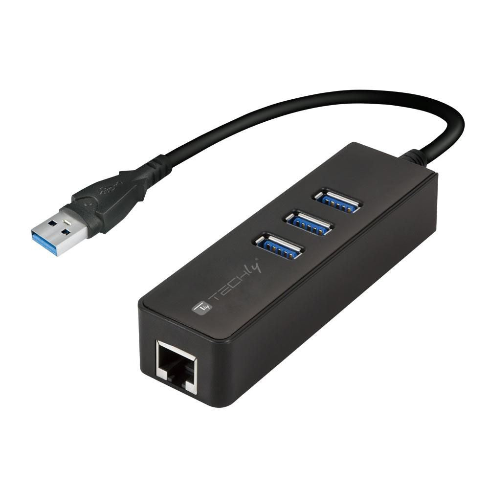 Techly IDATA-USB-ETGIGA-3U2 base para portátil y replicador de puertos USB 3.2 Gen 1 (3.1 Gen 1) Type-A Negro