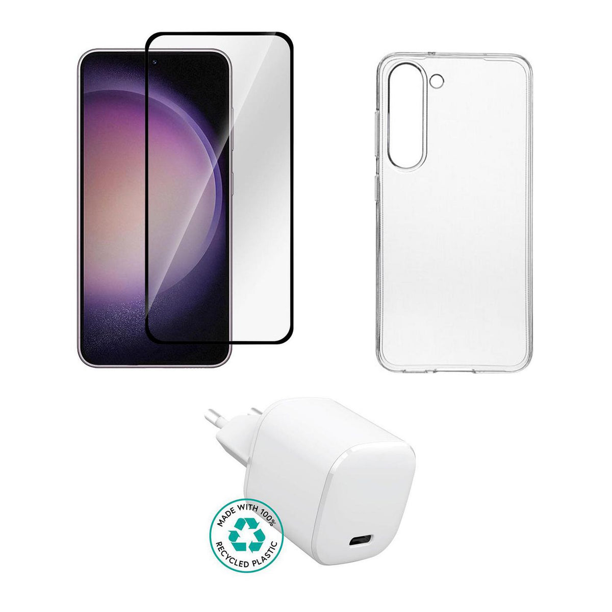 eSTUFF ES-KIT-SAMGALS23 cargador de dispositivo móvil Teléfono móvil Transparente, Blanco Corriente alterna Interior