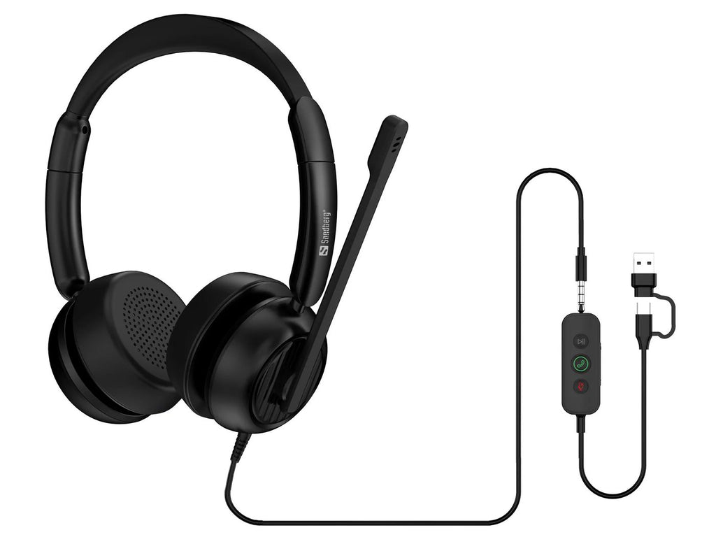 Sandberg 126-54 auricular y casco Auriculares Alámbrico Diadema Oficina/Centro de llamadas USB Type-C / USB Type-A Negro