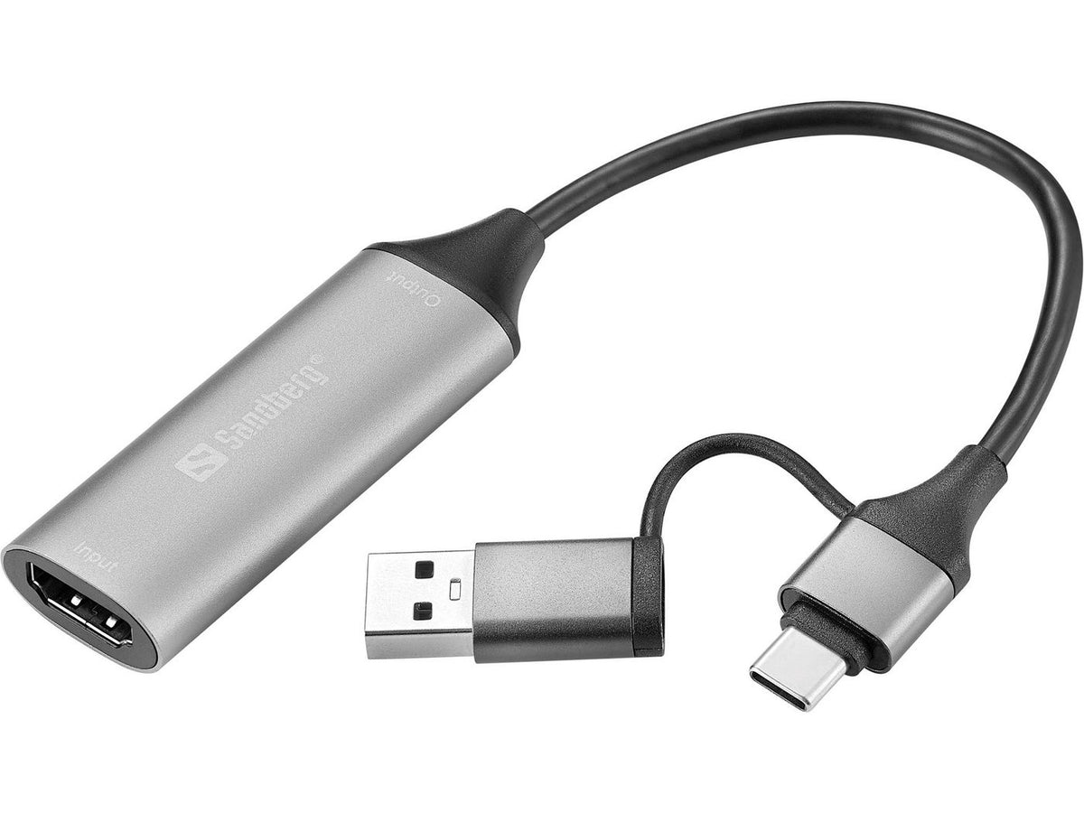Sandberg 136-70 adaptador de cable de vídeo 0 m HDMI tipo A (Estándar) USB Type-A + USB Type-C Gris