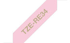 Brother TZE-RE34 cinta para impresora de etiquetas Oro sobre rosa