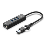 Microconnect USBHUB-RJ45-2IN1 hub de interfaz USB 3.2 Gen 1 (3.1 Gen 1) Type-A 5000 Mbit/s Negro