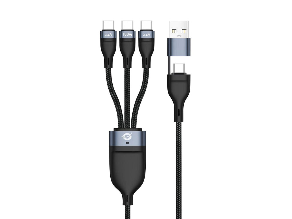 Conceptronic ETTA06B15C cable USB USB 2.0 1,5 m USB A/USB C 3 x USB C 0,48 Gbit/s 100 W Negro