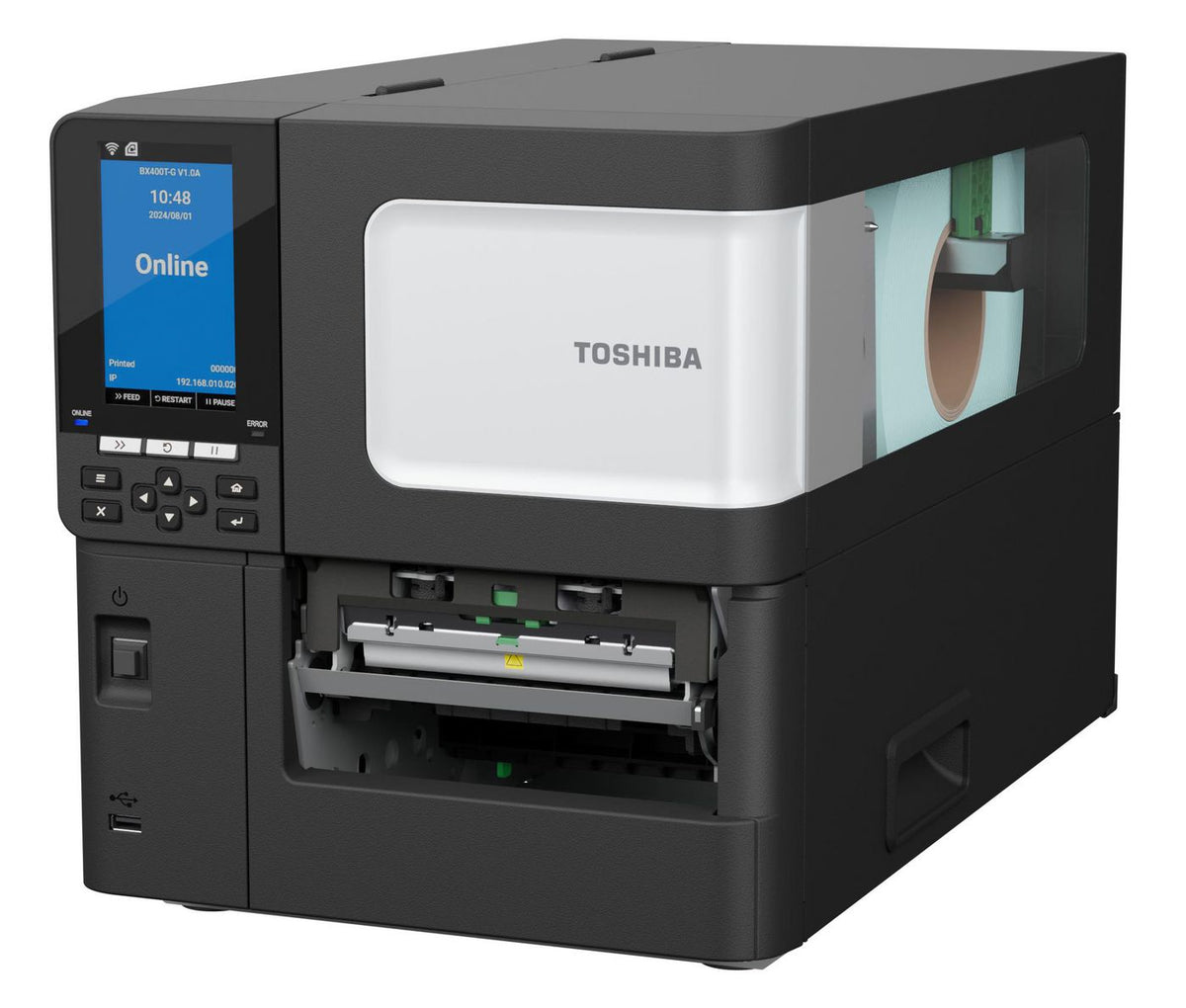 Toshiba BX420T-GS02-QM-S, 8 points/mm (203 dpi), affichage, A-BRID, USB, Ethernet, tête plate, Noir