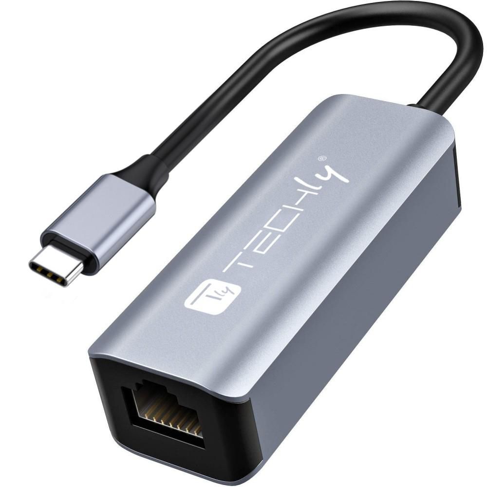 Techly IDATA USB-ETGIGA-CA base para portátil y replicador de puertos Alámbrico USB 3.2 Gen 1 (3.1 Gen 1) Type-C Negro, Plata