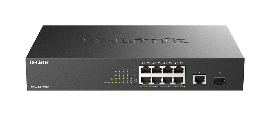 D-Link DGS-1010MP/E switch No administrado L2 Gigabit Ethernet (10/100/1000) Energía sobre Ethernet (PoE) 1U Negro