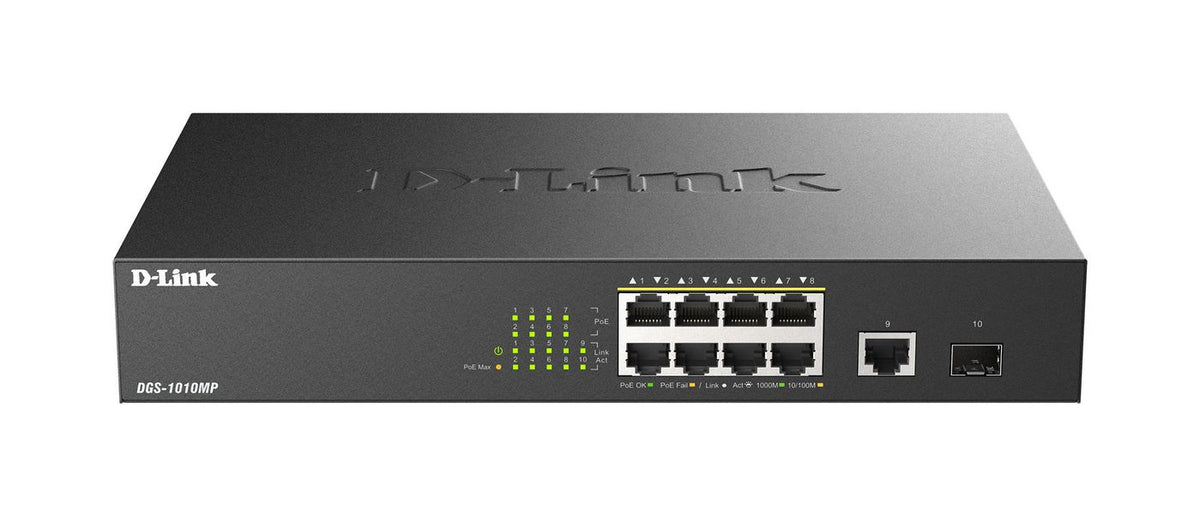 D-Link DGS-1010MP/E switch No administrado L2 Gigabit Ethernet (10/100/1000) Energía sobre Ethernet (PoE) 1U Negro