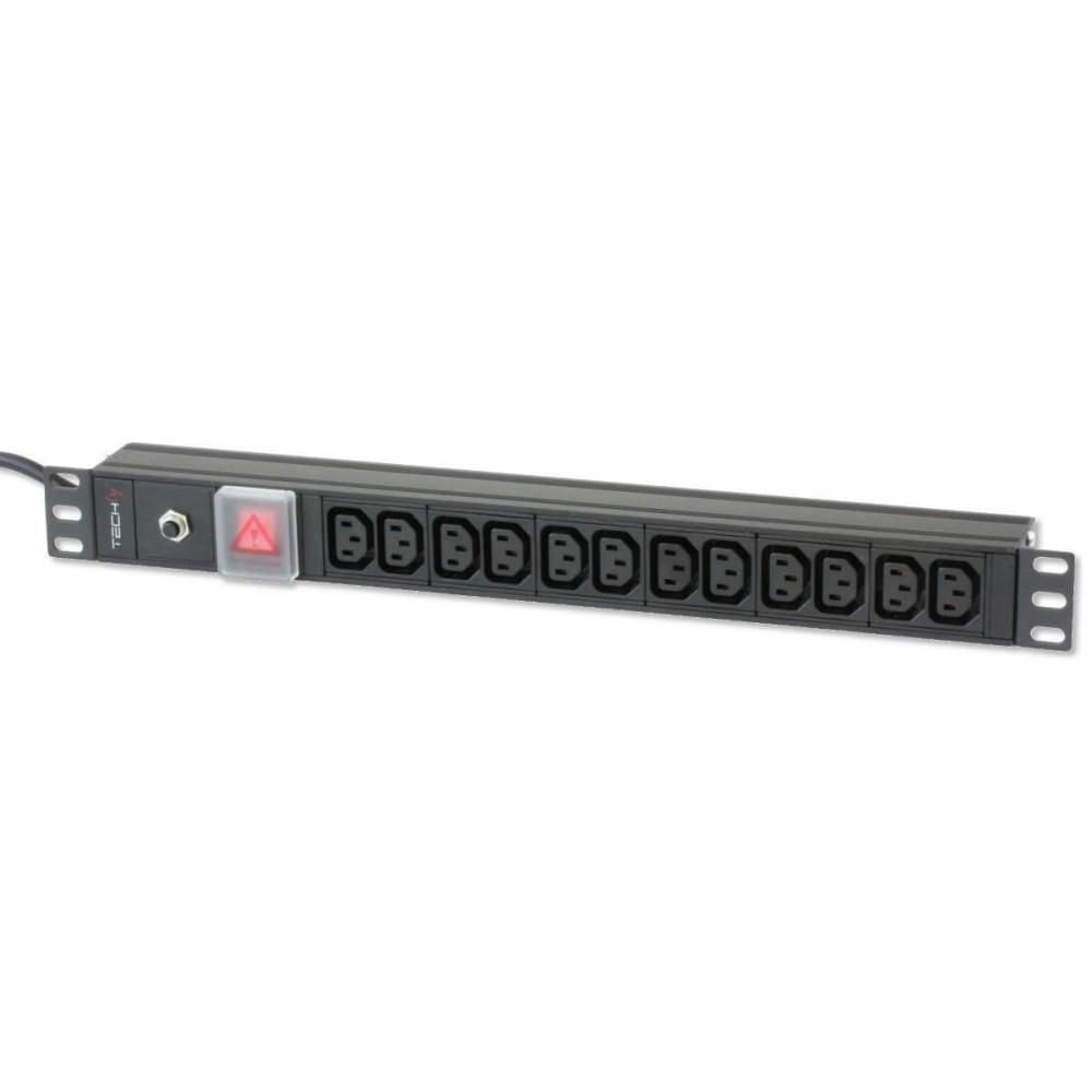 Techly 023776 base múltiple 2 m 12 salidas AC Interior Negro