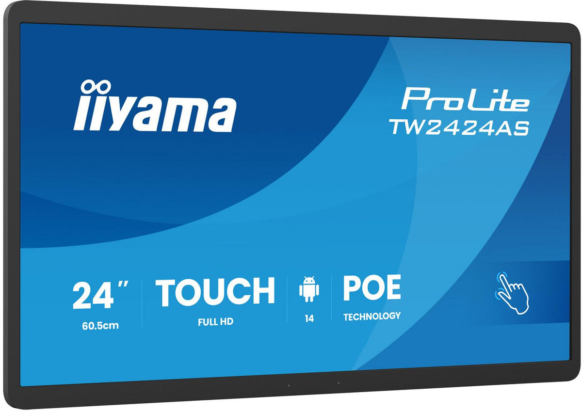 iiyama TW2424AS-B3P pantalla de señalización Panel plano interactivo 60,5 cm (23.8") Wifi 450 cd / m² Full HD Negro Pantalla táctil Procesador incorporado Android 24/7