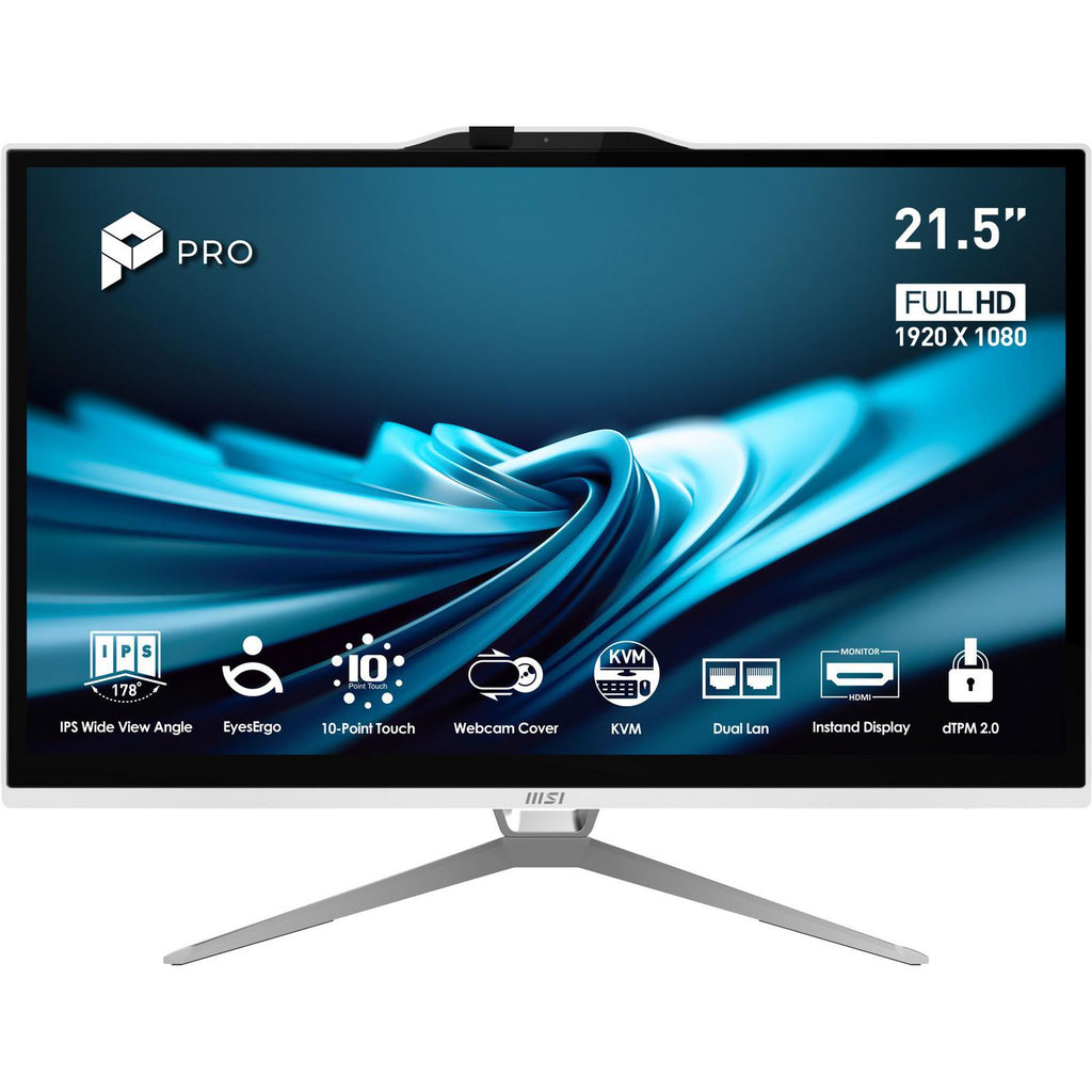 MSI Pro AP222T 14M-623EU Intel® Pentium® Gold G7400 54,6 cm (21.5") 1920 x 1080 Pixeles Pantalla táctil PC todo en uno 8 GB DDR4-SDRAM 128 GB SSD Windows 11 Pro Wi-Fi 5 (802.11ac) Blanco