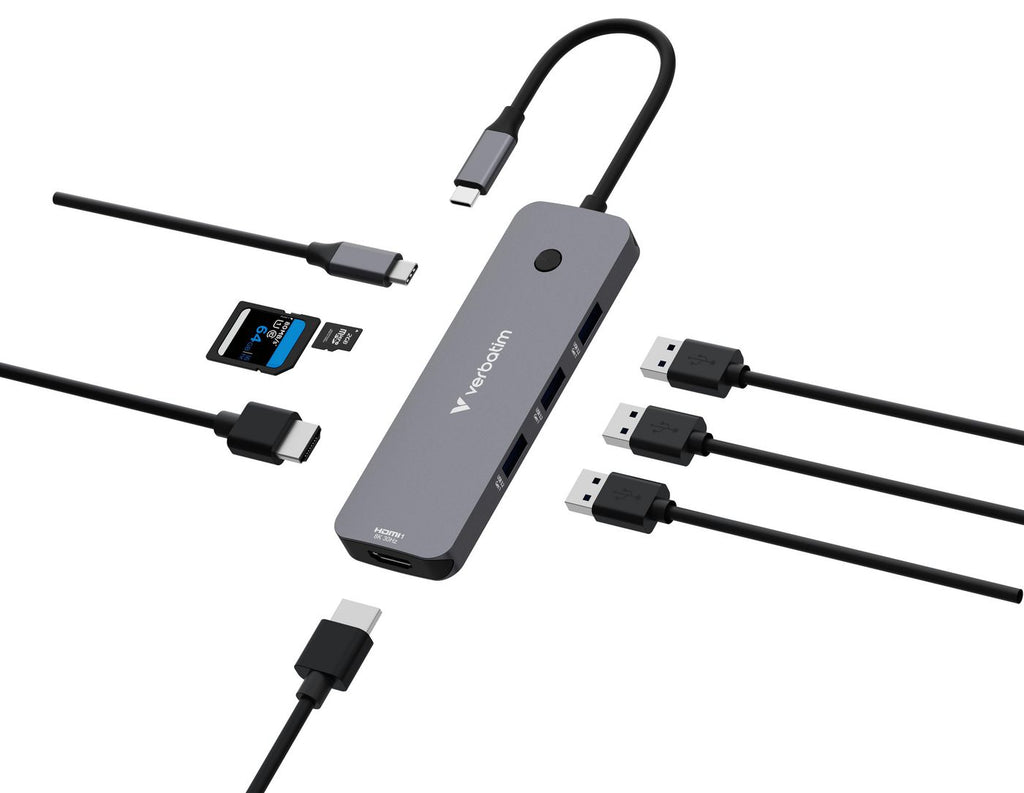 Verbatim CMH-08 USB Tipo C 5000 Mbit/s Plata