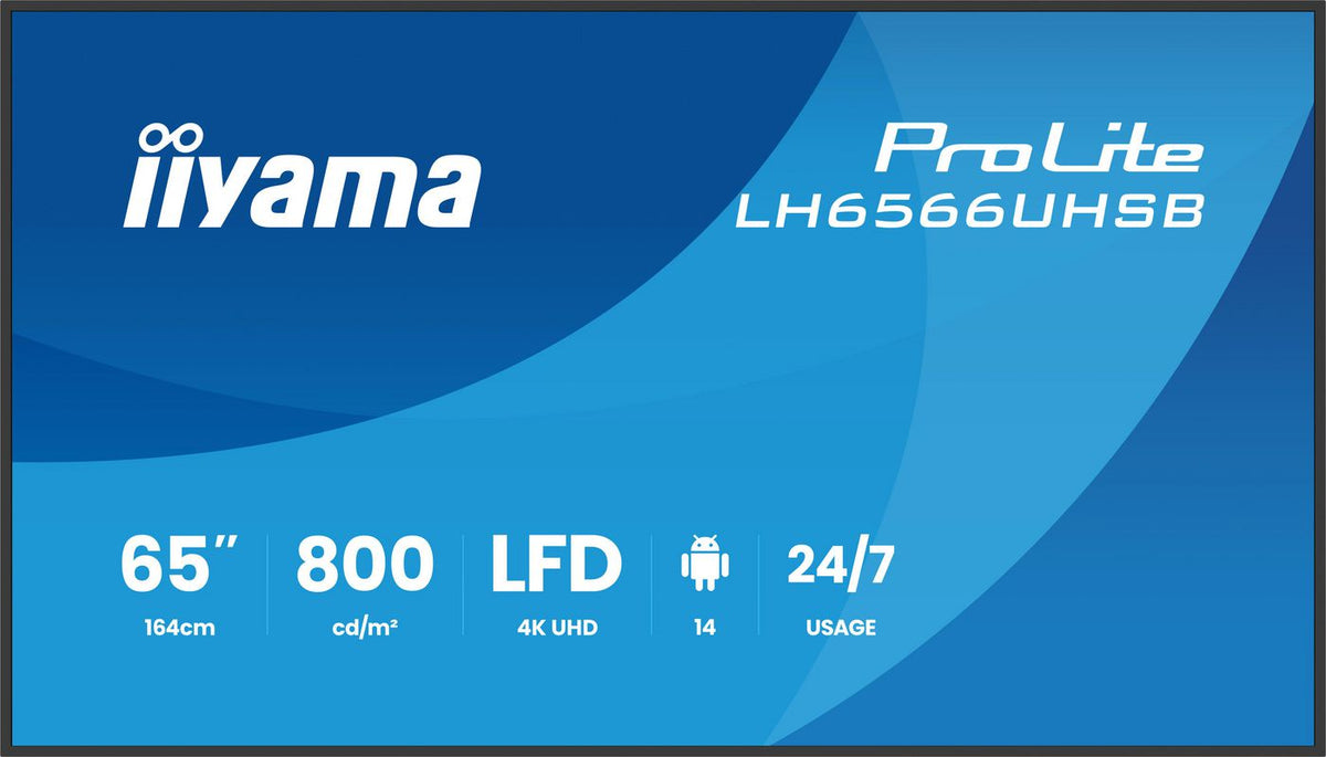 iiyama LH6566UHSB-B1AG pantalla de señalización Pantalla plana para señalización digital 165,1 cm (65") LCD Wifi 800 cd / m² 4K Ultra HD Negro Procesador incorporado Android 24/7