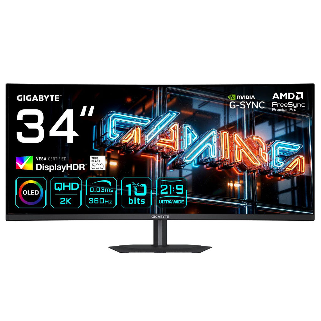 GIGABYTE MO34WQC36 pantalla para PC 86,4 cm (34") 3440 x 1440 Pixeles Wide Quad HD QD-OLED Negro