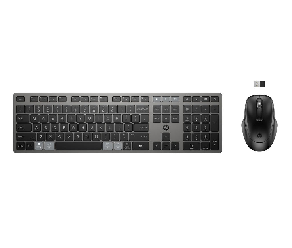 HP 725 Multi-Device Rechargeable Wireless Keyboard and Mouse Combo teclado Ratón incluido Oficina RF Wireless + Bluetooth Negro