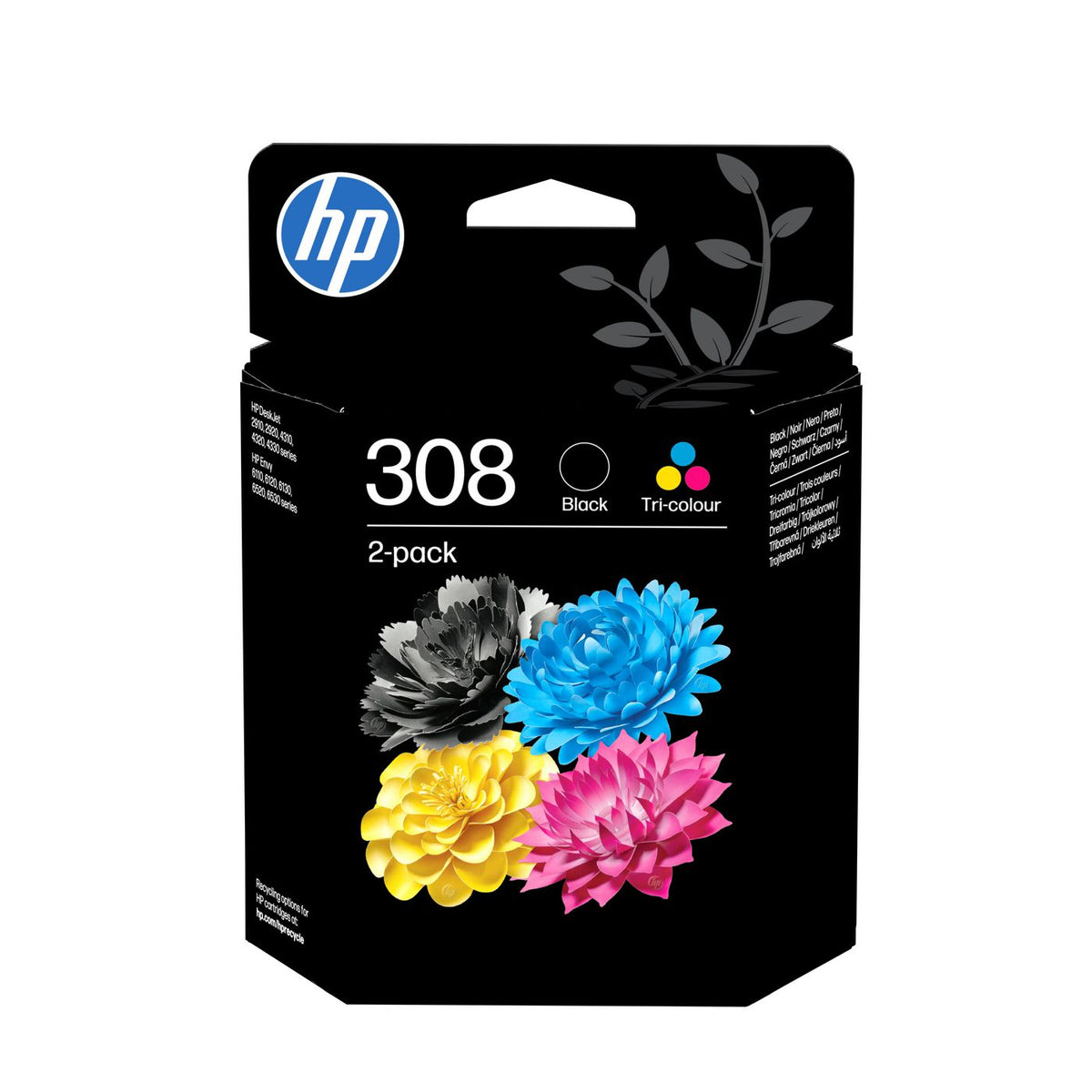 HP 308 2-Pack Tri-color/Black Original Ink Cartridge Combo cartucho de tinta 2 pieza(s) Rendimiento estándar Negro, Cian, Magenta, Amarillo