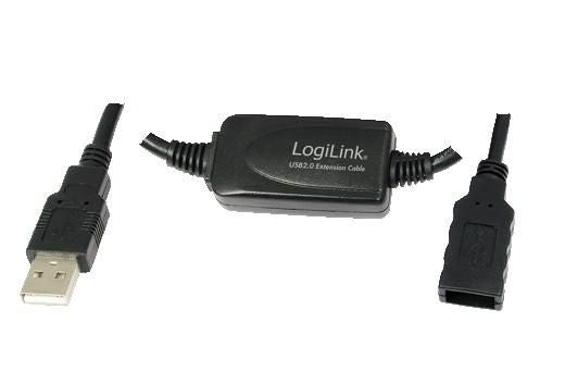 LogiLink 15M USB 2.0 - USB 2.0 M/F cable USB USB A 0,48 Gbit/s Negro